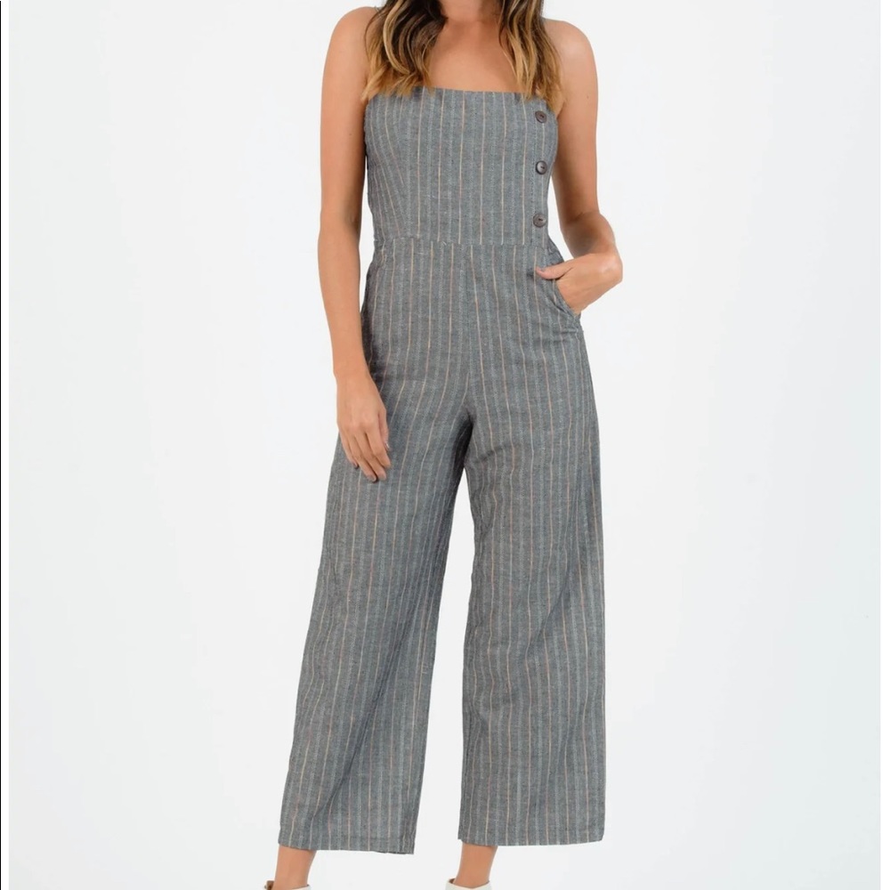 NWT grey pinstripe jumpsuit size medium